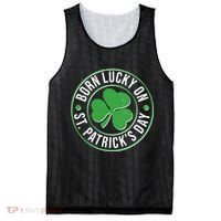 Born Lucky On St Patrick's Day Shamrock Emblem Mesh Reversible Basketball Jersey Tank thumb 0