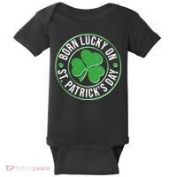 Born Lucky On St Patrick's Day Shamrock Emblem Baby Bodysuit thumb 0