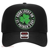 Born Lucky On St Patrick's Day Shamrock Emblem Hat thumb 0