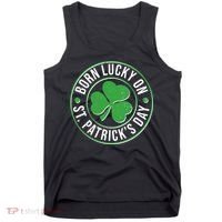 Born Lucky On St Patrick's Day Shamrock Emblem Tank Top thumb 0