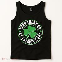 Born Lucky On St Patrick's Day Shamrock Emblem Tank Top thumb 2