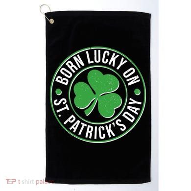 Born Lucky On St Patrick's Day Shamrock Emblem Golf Towel
