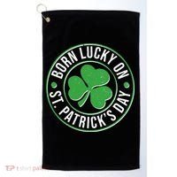 Born Lucky On St Patrick's Day Shamrock Emblem Golf Towel thumb 0