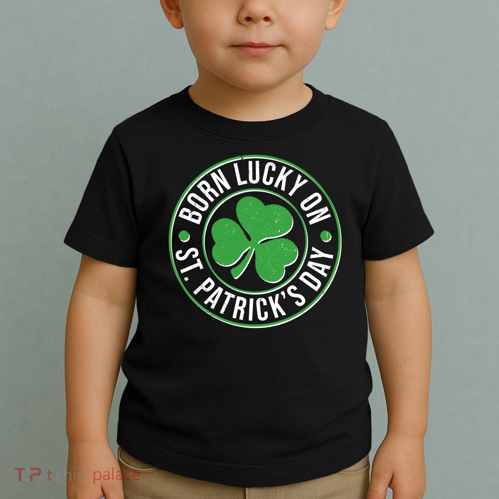 Born Lucky On St Patrick's Day Shamrock Emblem Toddler T-Shirt