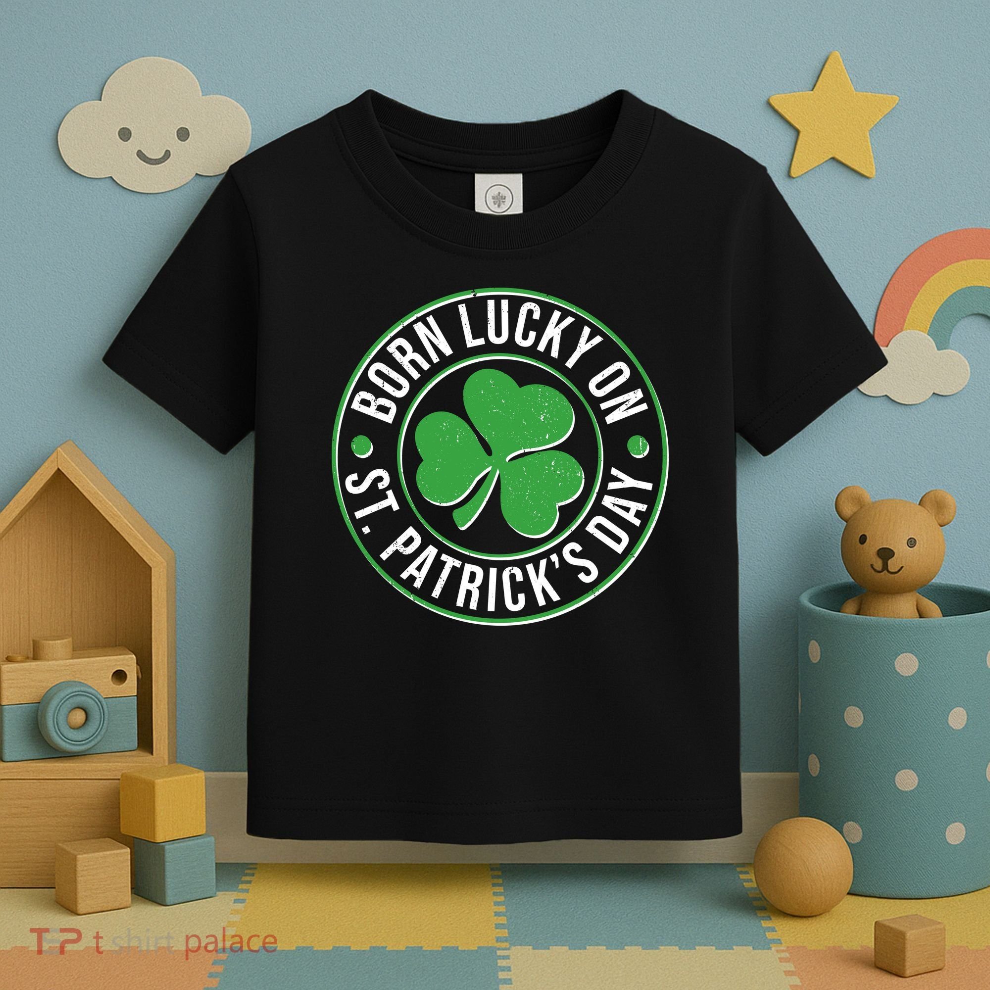 Born Lucky On St Patrick's Day Shamrock Emblem Toddler T-Shirt