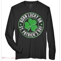 Born Lucky On St Patrick's Day Shamrock Emblem Zone Performance Long-Sleeve T-Shirt thumb 0