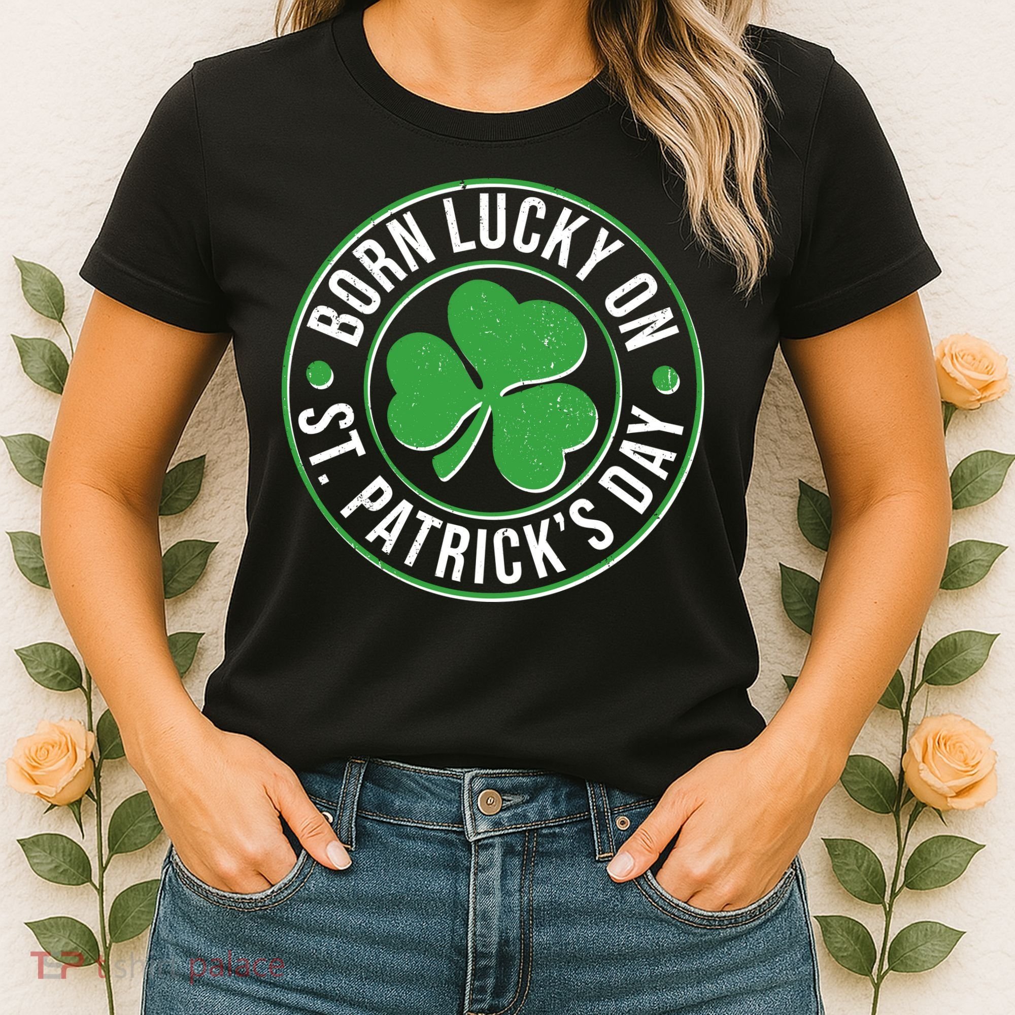Born Lucky On St Patrick's Day Shamrock Emblem Women's T-Shirt