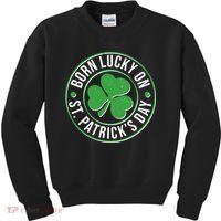 Born Lucky On St Patrick's Day Shamrock Emblem Kids Sweatshirt thumb 0