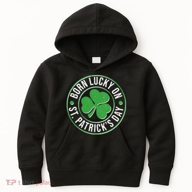 Born Lucky On St Patrick's Day Shamrock Emblem Kids Hoodie