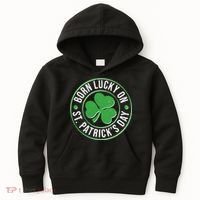 Born Lucky On St Patrick's Day Shamrock Emblem Kids Hoodie thumb 0