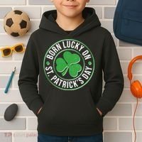 Born Lucky On St Patrick's Day Shamrock Emblem Kids Hoodie thumb 2