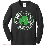 Born Lucky On St Patrick's Day Shamrock Emblem Kids Long Sleeve Shirt thumb 0