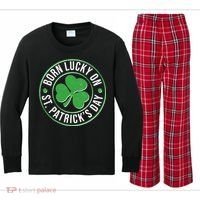 Born Lucky On St Patrick's Day Shamrock Emblem Kids Long Sleeve Plaid Pajama Set thumb 0