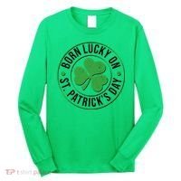 Born Lucky On St Patrick's Day Shamrock Emblem Long Sleeve Shirt thumb 0