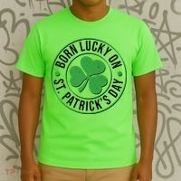Born Lucky On St Patrick's Day Shamrock Emblem T-Shirt thumb 3