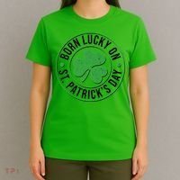Born Lucky On St Patrick's Day Shamrock Emblem T-Shirt thumb 4