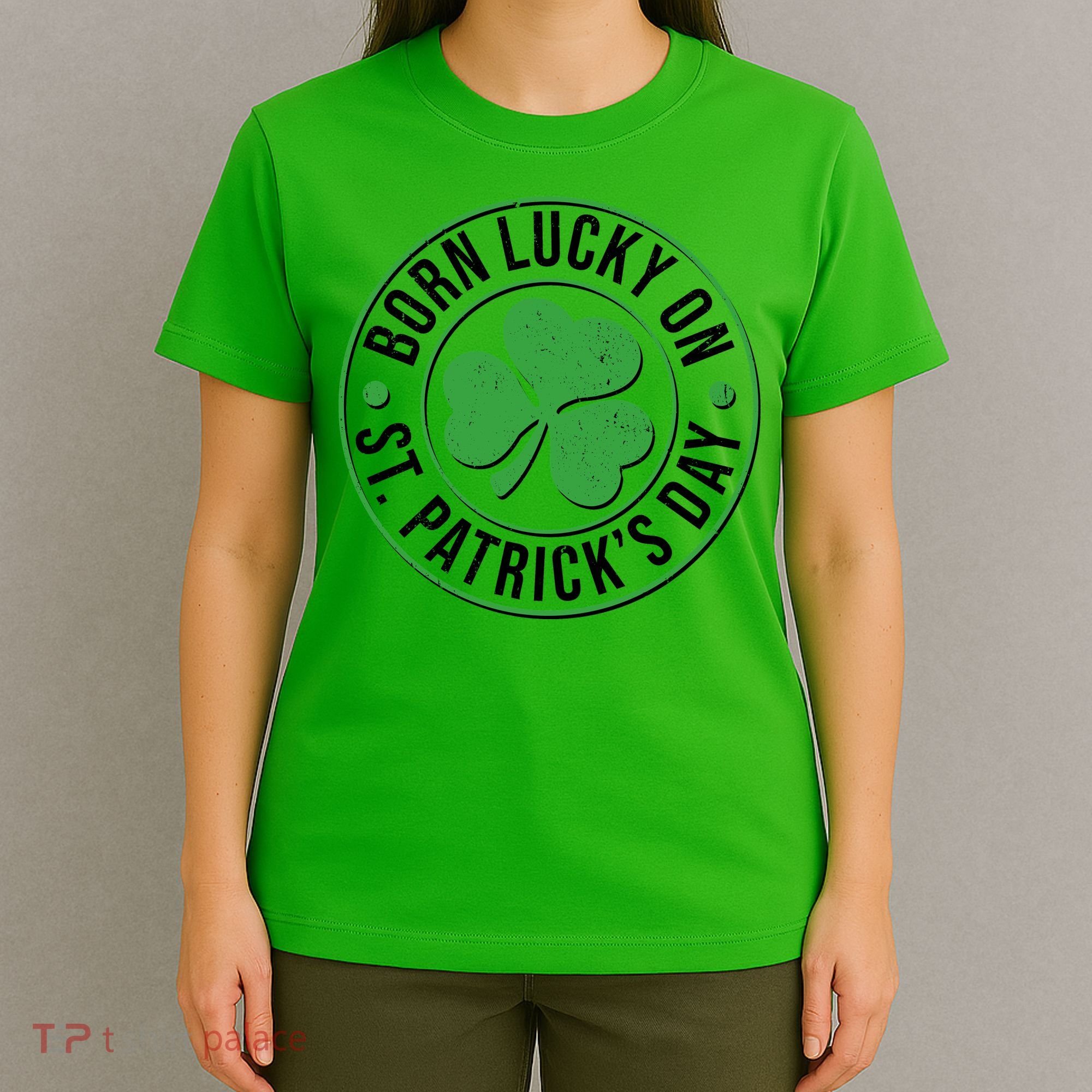 Born Lucky On St Patrick's Day Shamrock Emblem T-Shirt