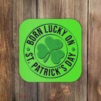 Born Lucky On St Patrick's Day Shamrock Emblem Coaster thumb 0