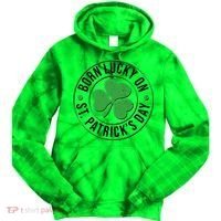 Born Lucky On St Patrick's Day Shamrock Emblem Tie Dye Hoodie thumb 0