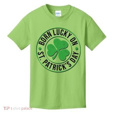 Born Lucky On St Patrick's Day Shamrock Emblem Kids T-Shirt