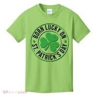 Born Lucky On St Patrick's Day Shamrock Emblem Kids T-Shirt thumb 0