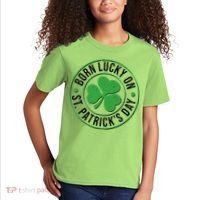 Born Lucky On St Patrick's Day Shamrock Emblem Kids T-Shirt thumb 2