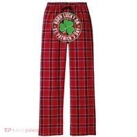 Born Lucky On St Patrick's Day Shamrock Emblem Women's Flannel Plaid Pajama Pants thumb 0