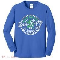 Born Lucky On St Patricks Day For Birthday Party Great Gift Kids Long Sleeve Shirt thumb 0