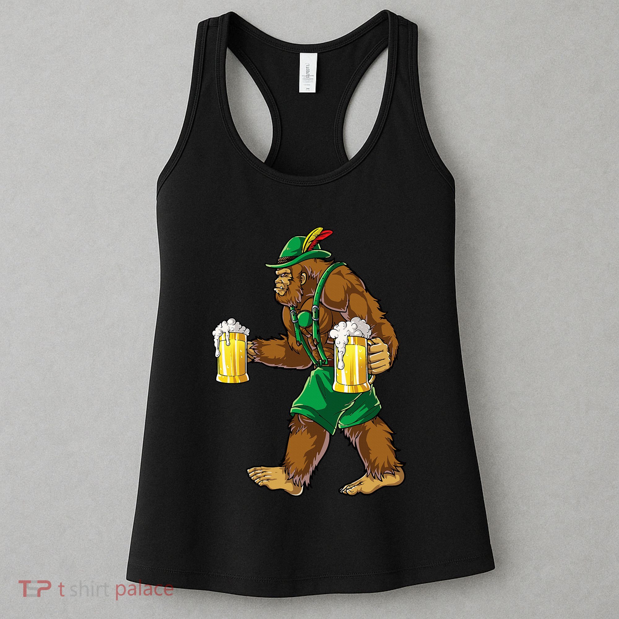 Bigfoot Lederhosen Oktoberfest Prost Beer Mug Women's Tank Top