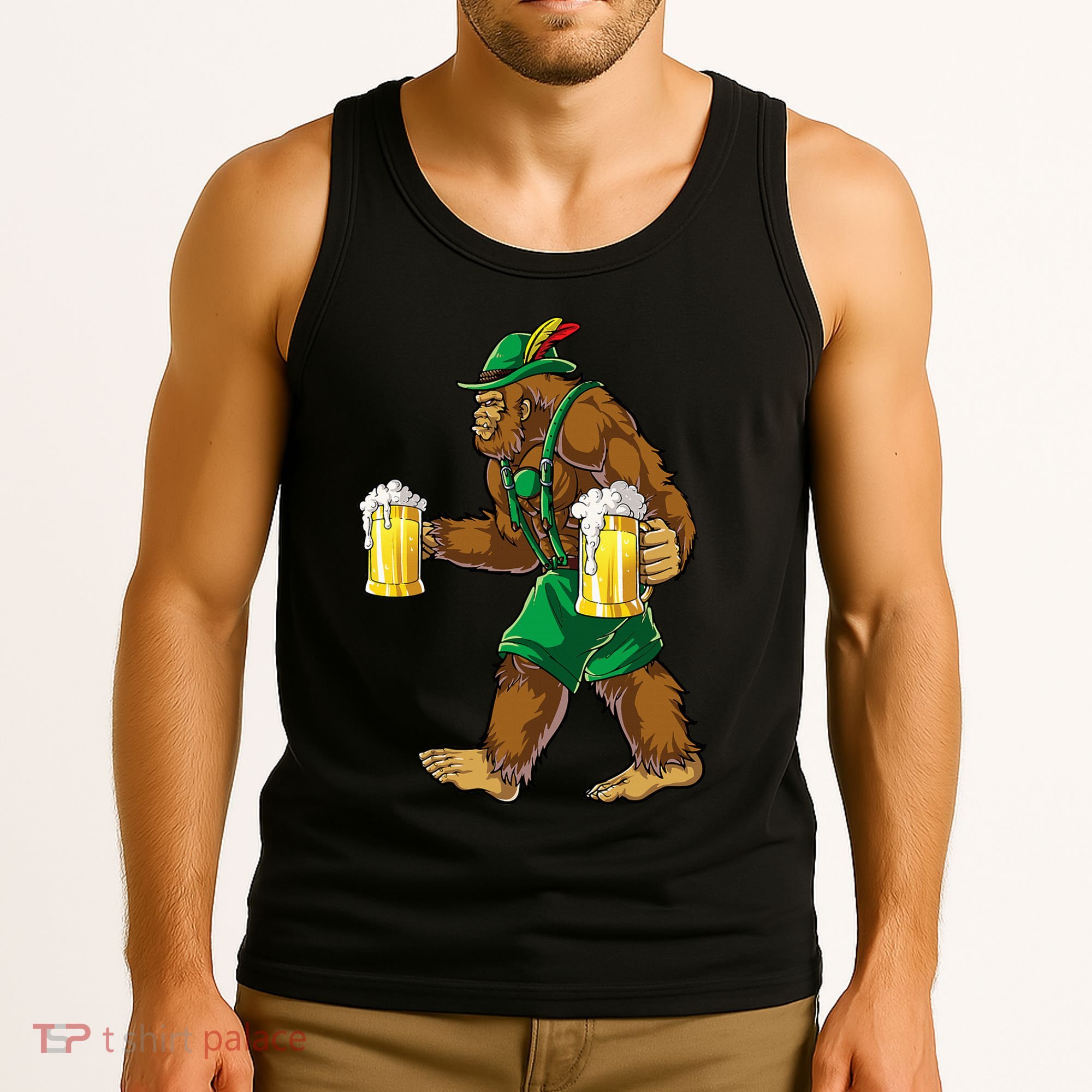 Bigfoot Lederhosen Oktoberfest Prost Beer Mug Tank Top