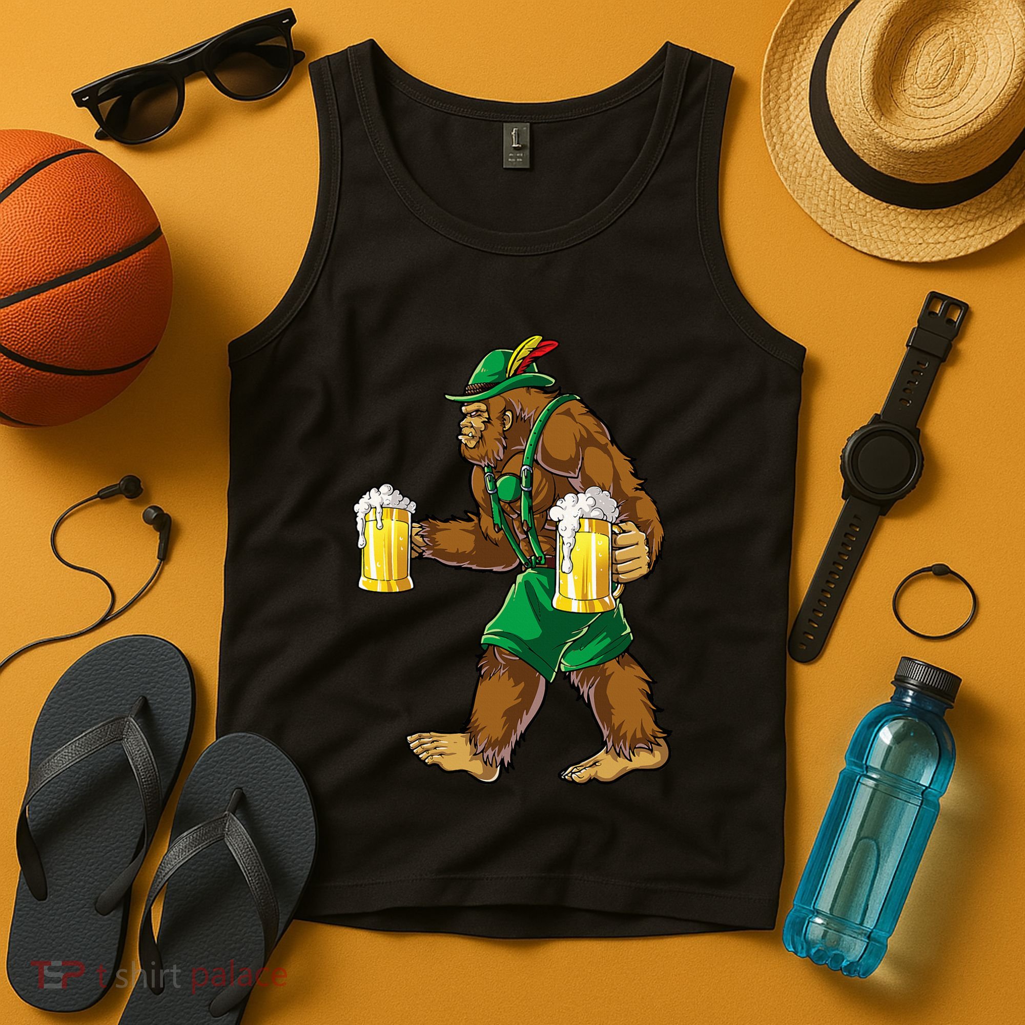 Bigfoot Lederhosen Oktoberfest Prost Beer Mug Tank Top