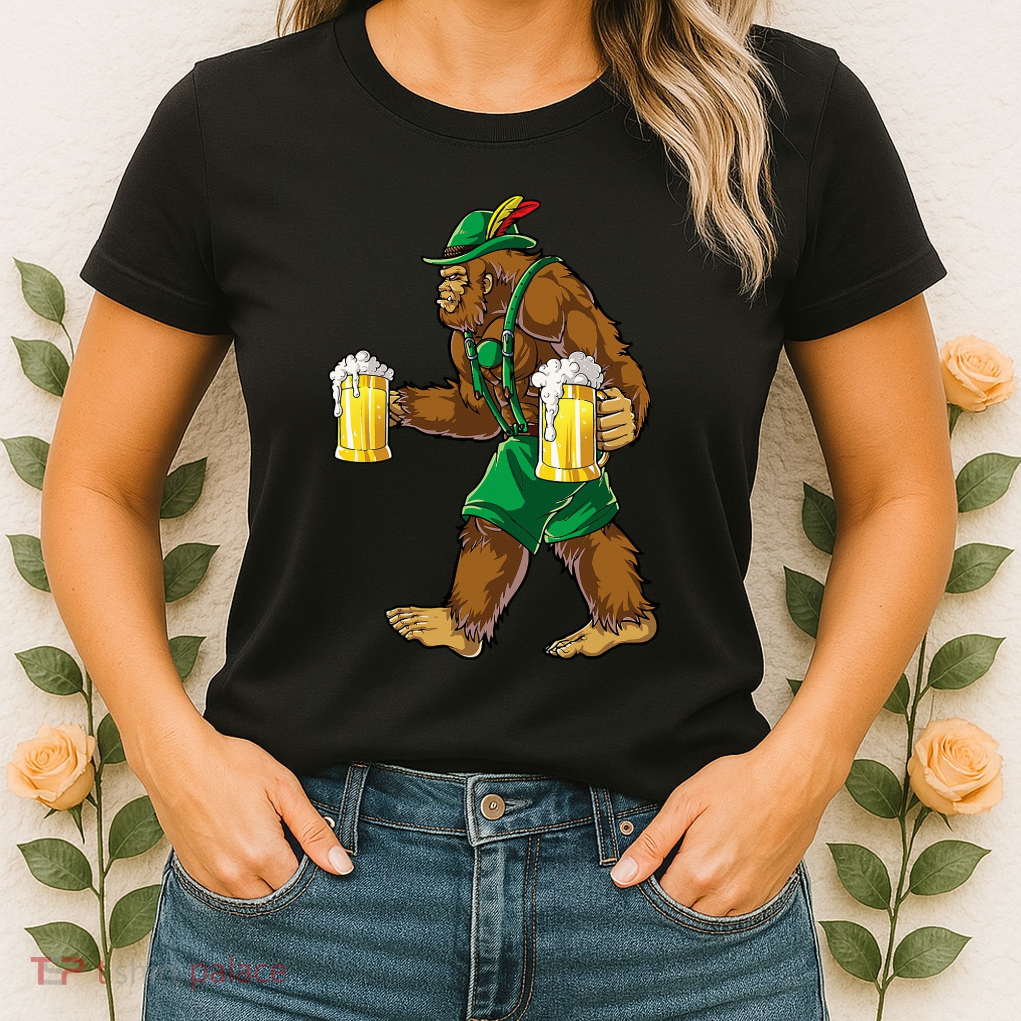 Bigfoot Lederhosen Oktoberfest Prost Beer Mug Women's T-Shirt