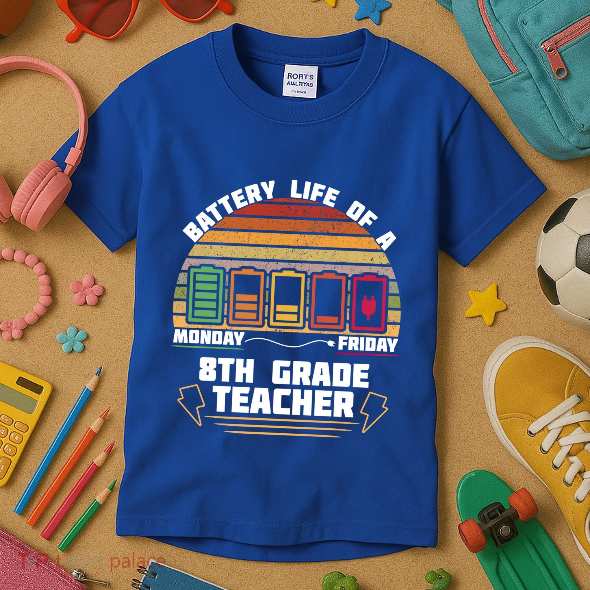 Battery Life Of A 8th Grade Teacher Funny Funny Gift Kids T-Shirt