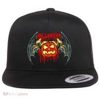 Bloody Bat Pumpkin Halloween Flat Bill Trucker Hat thumb 0