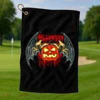 Bloody Bat Pumpkin Halloween Golf Towel thumb 1