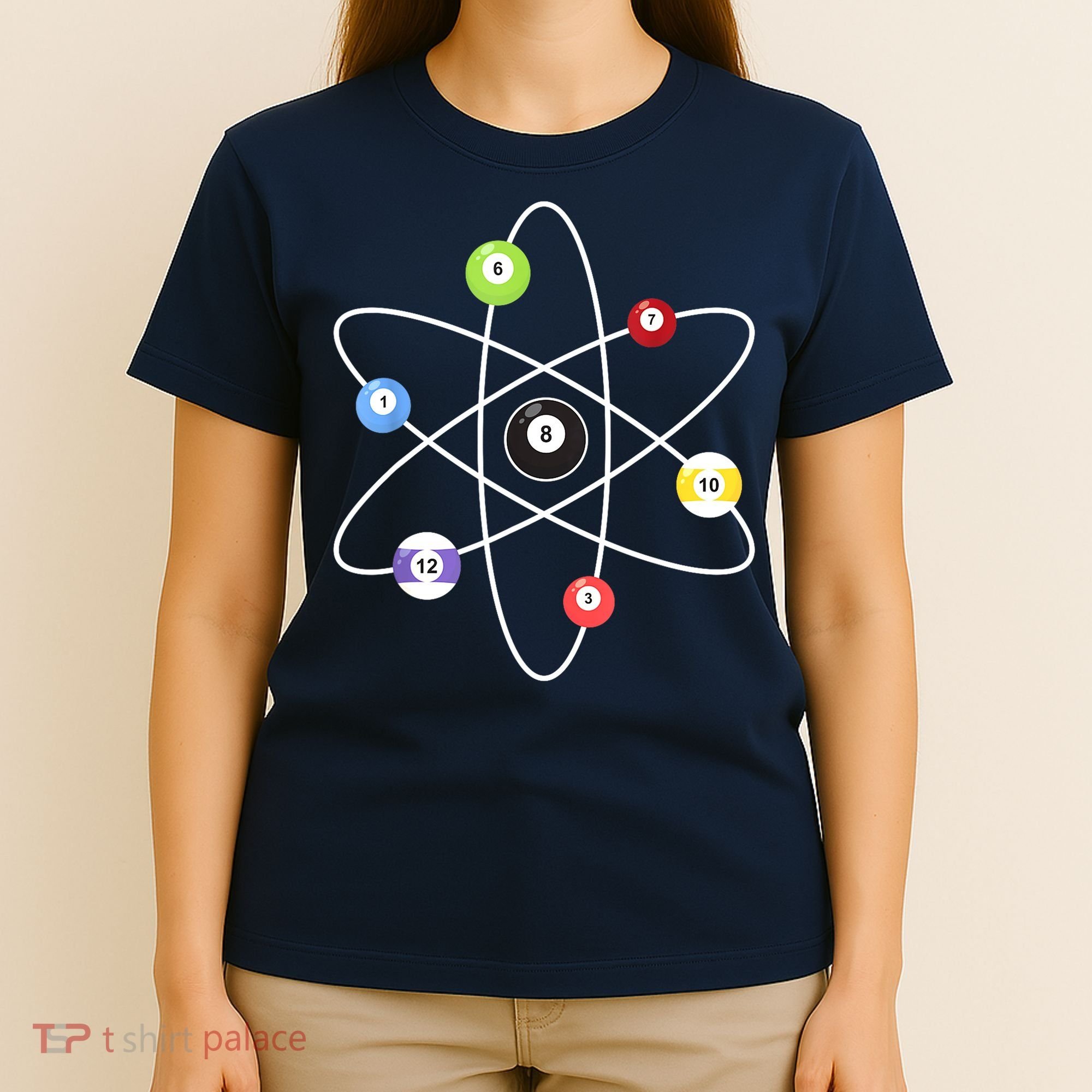 Billiard Lover Pool Player Game Sports Gift Cue Ball Atoms T-Shirt