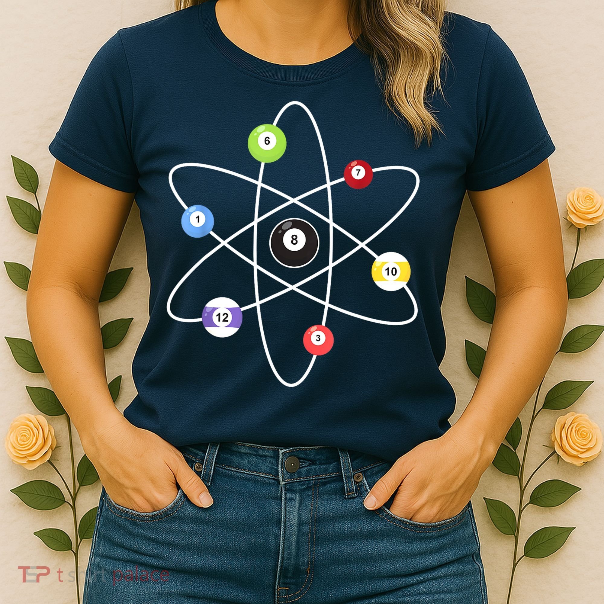 Billiard Lover Pool Player Game Sports Gift Cue Ball Atoms Women's T-Shirt