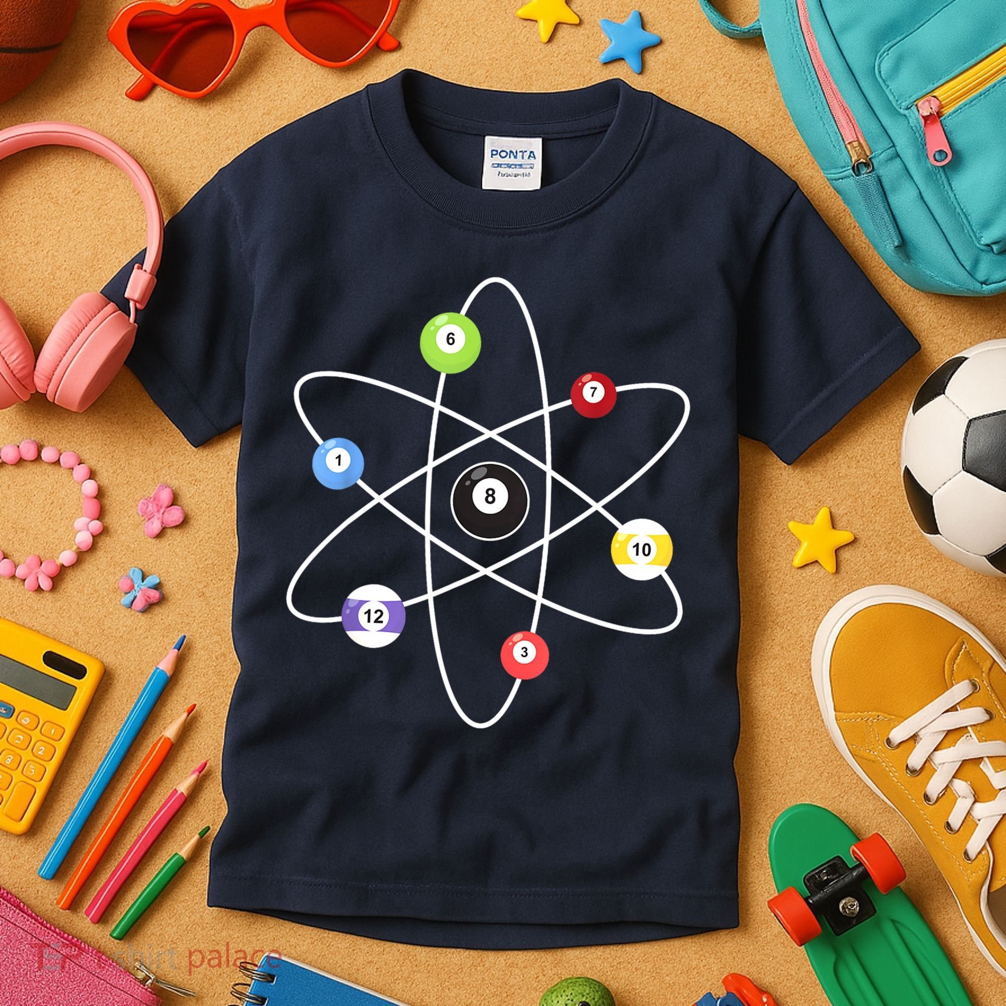 Billiard Lover Pool Player Game Sports Gift Cue Ball Atoms Kids T-Shirt