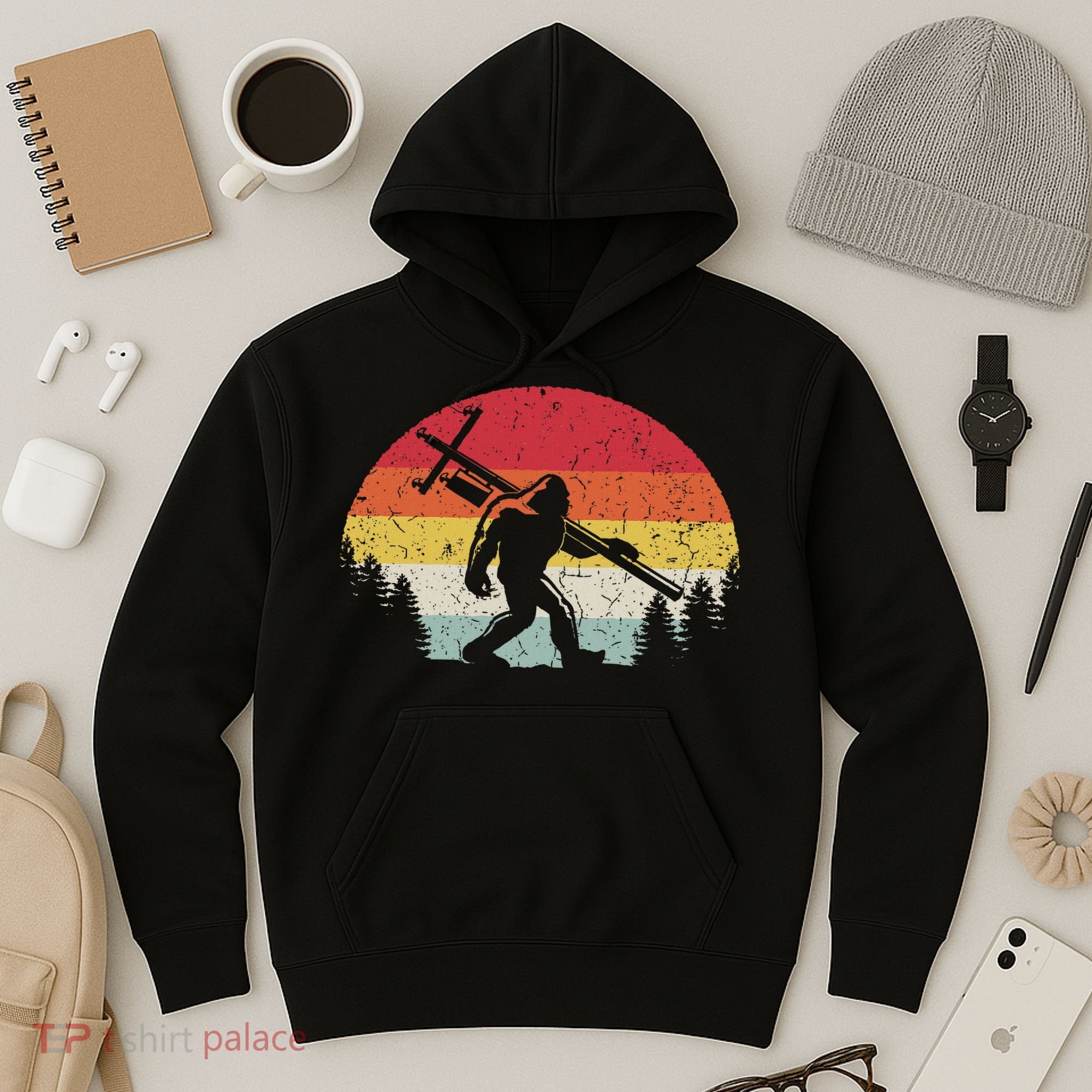 Bigfoot Lineman Power Electrician Funny Sasquatch Lineworker Hoodie