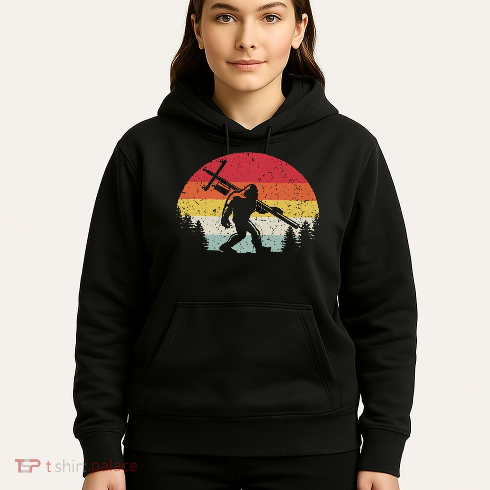 Bigfoot Lineman Power Electrician Funny Sasquatch Lineworker Hoodie