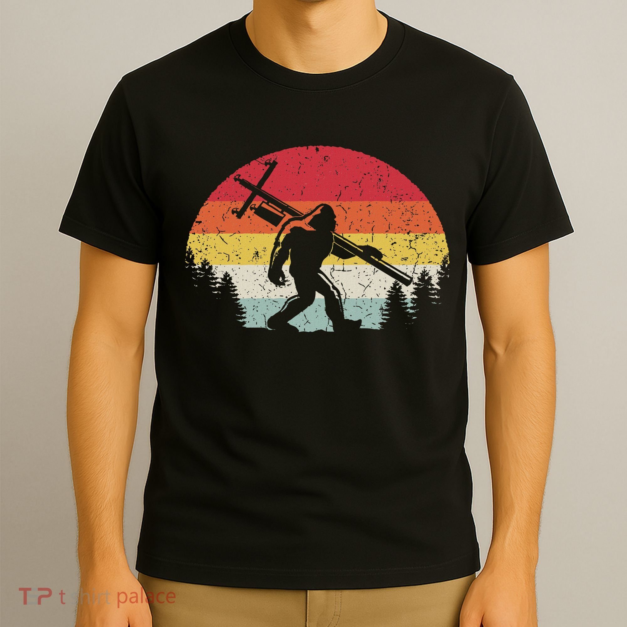 Bigfoot Lineman Power Electrician Funny Sasquatch Lineworker T-Shirt