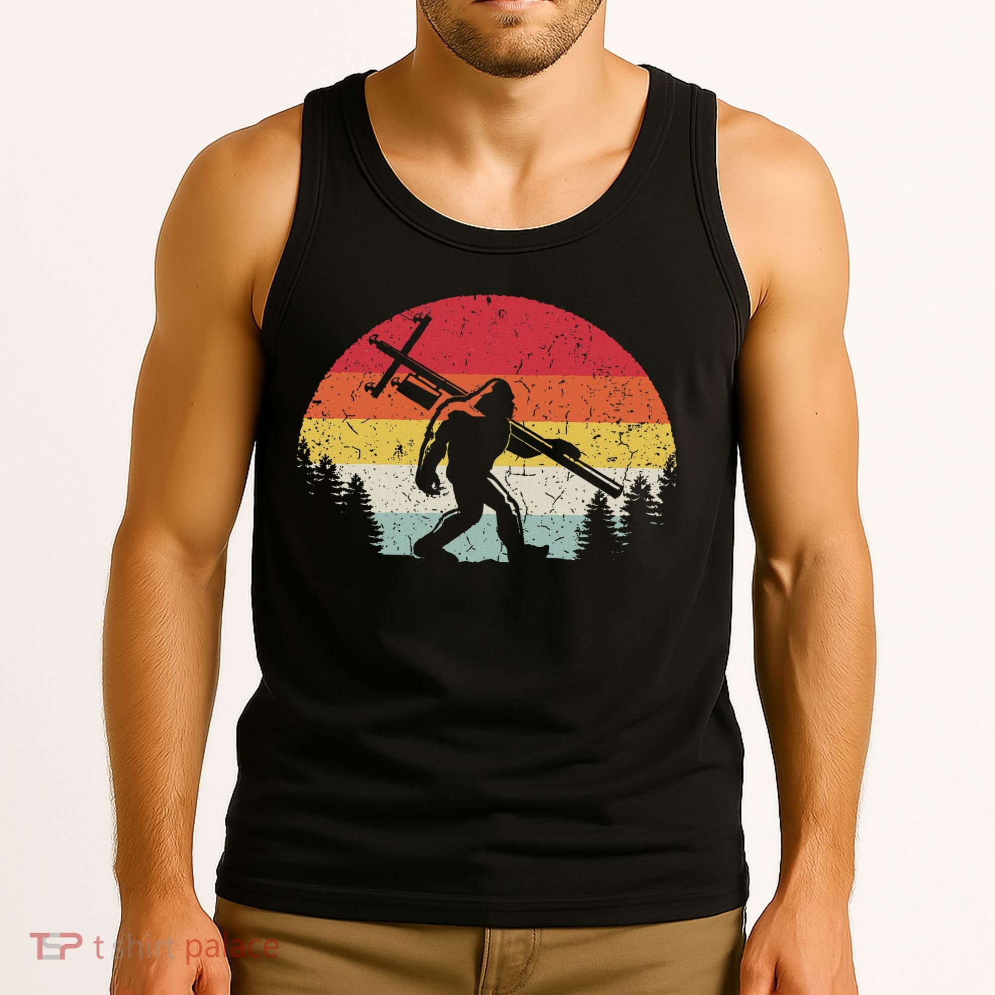 Bigfoot Lineman Power Electrician Funny Sasquatch Lineworker Tank Top