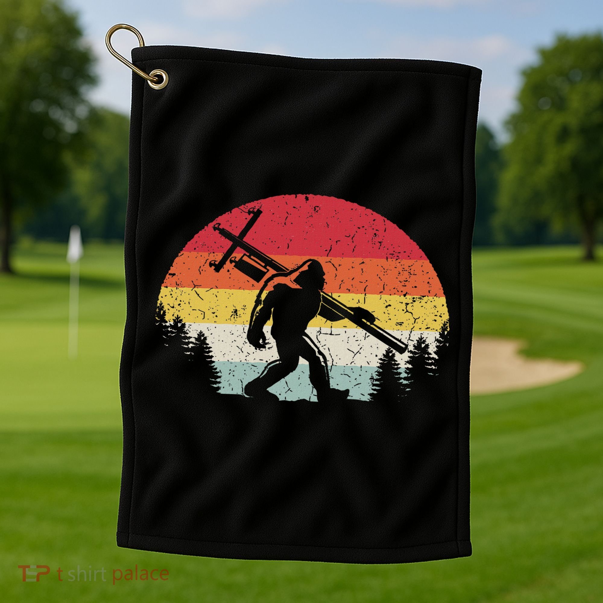 Bigfoot Lineman Power Electrician Funny Sasquatch Lineworker Golf Towel