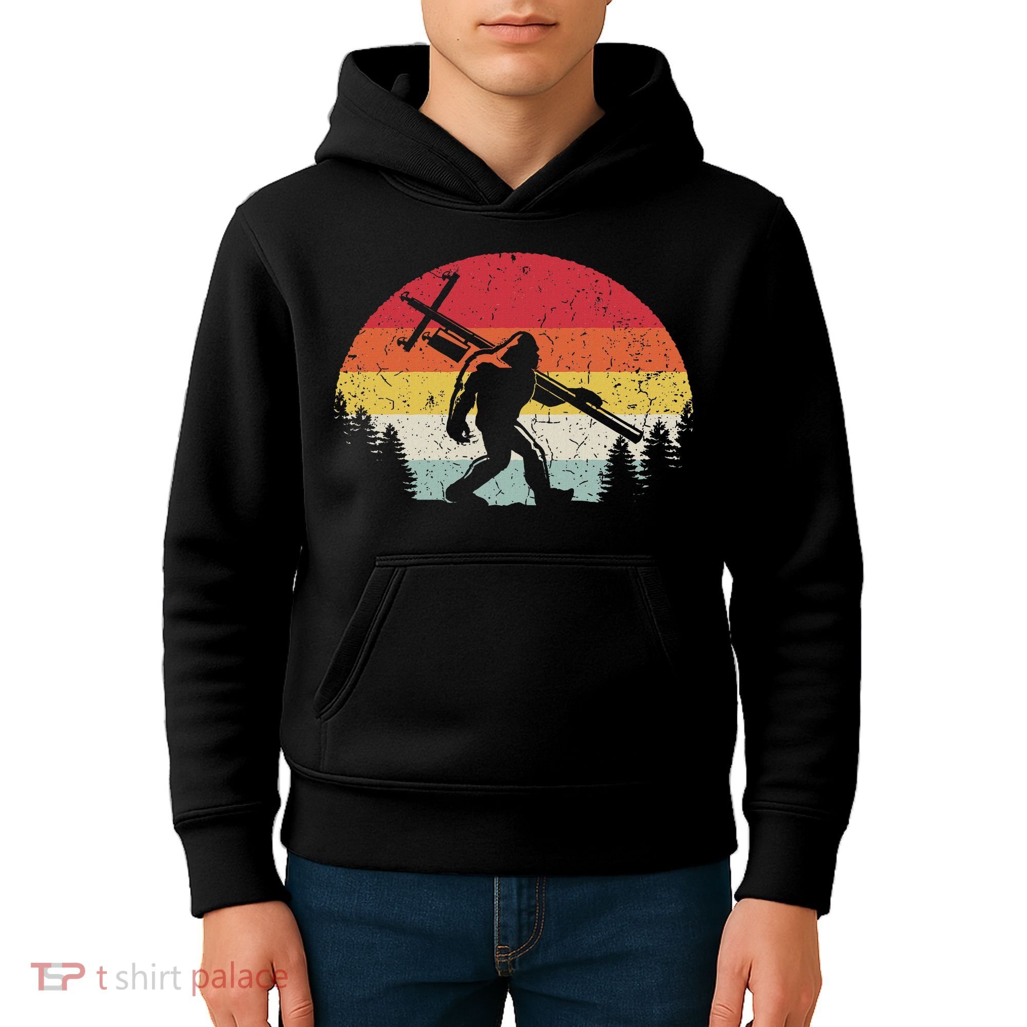 Bigfoot Lineman Power Electrician Funny Sasquatch Lineworker Kids Hoodie