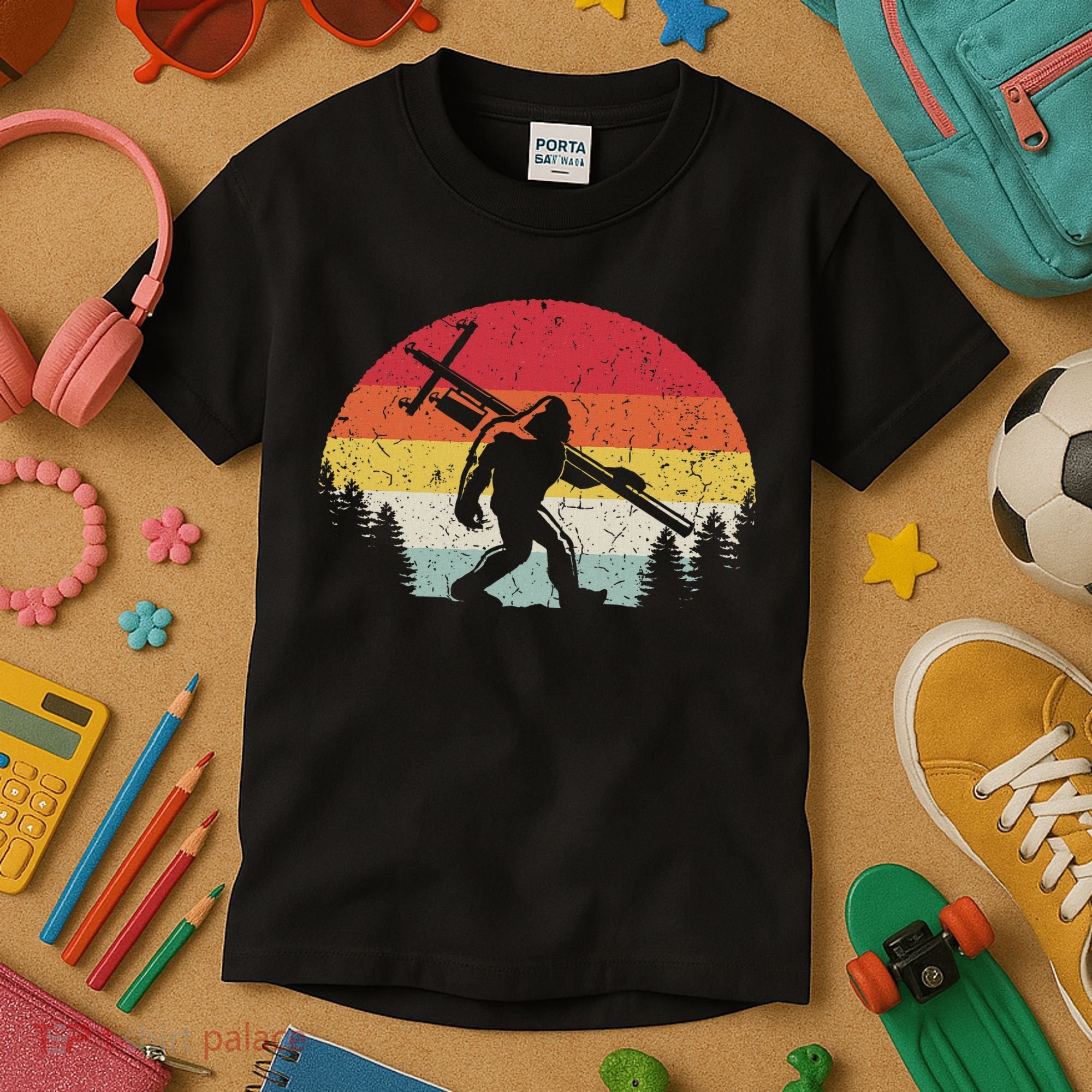Bigfoot Lineman Power Electrician Funny Sasquatch Lineworker Kids T-Shirt