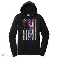 Blue Line Police Us Flag Pink Ribbon Breast Cancer Awareness Gift Women's Hoodie thumb 0