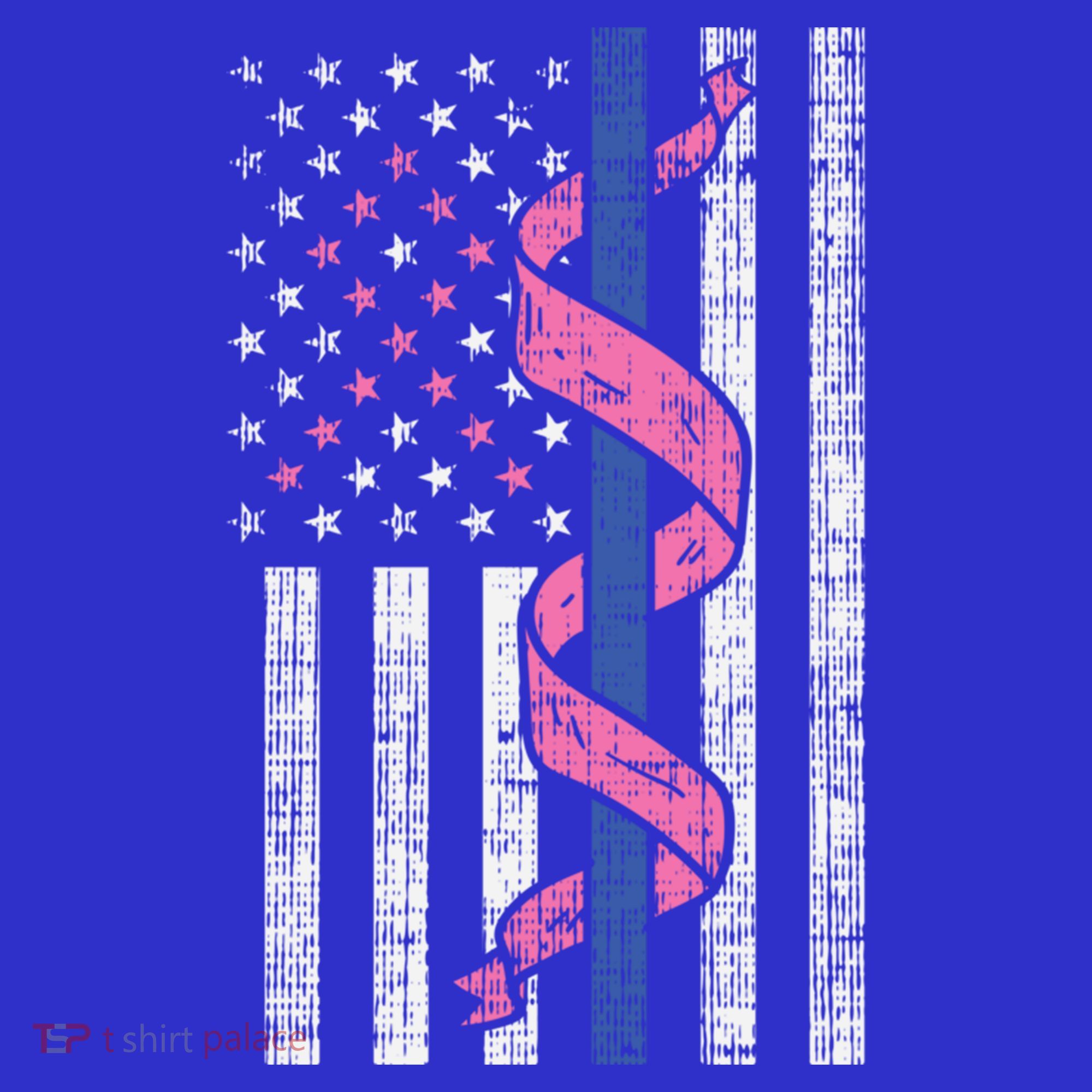 Blue Line Police Us Flag Pink Ribbon Breast Cancer Awareness Gift T-Shirt