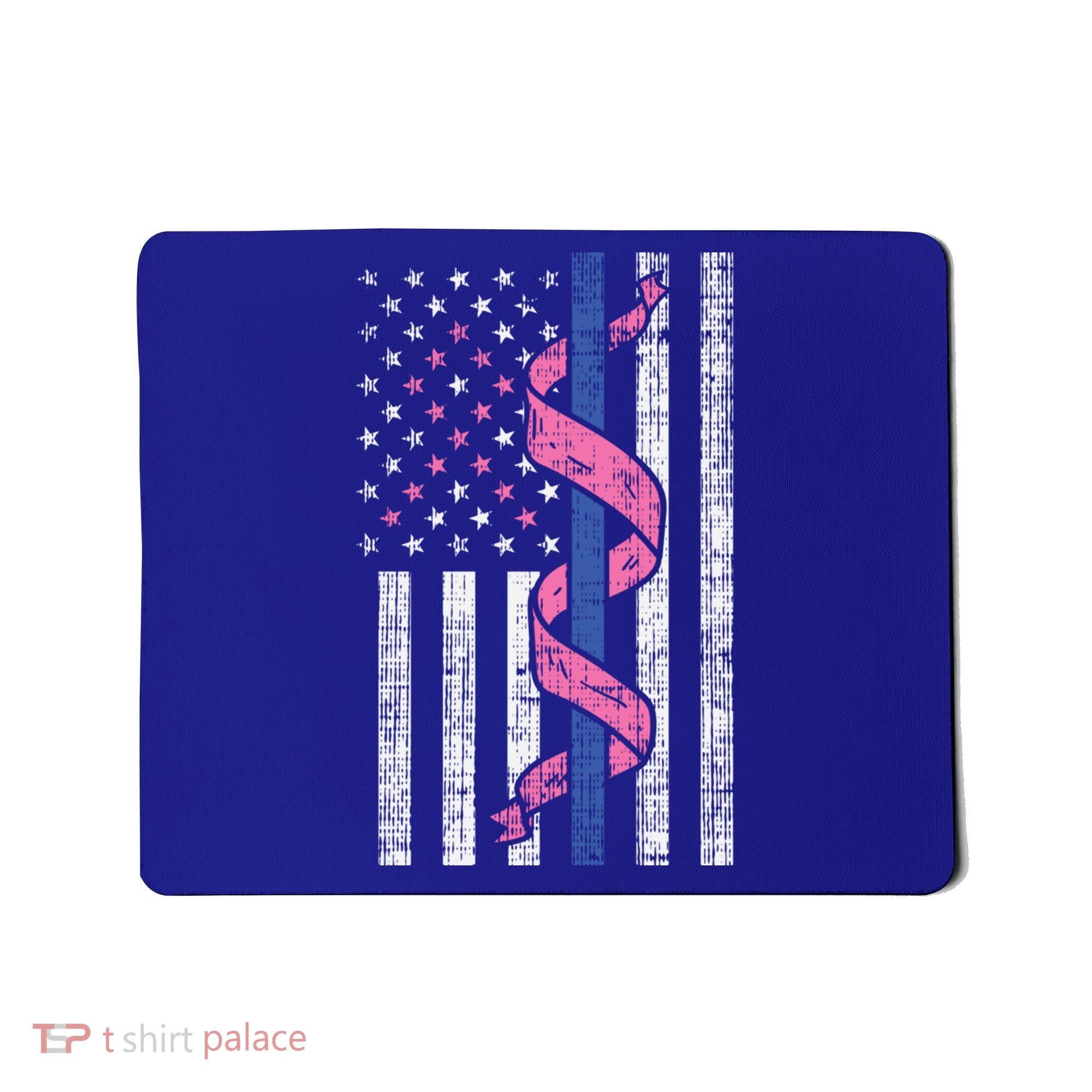 Blue Line Police Us Flag Pink Ribbon Breast Cancer Awareness Gift Mousepad