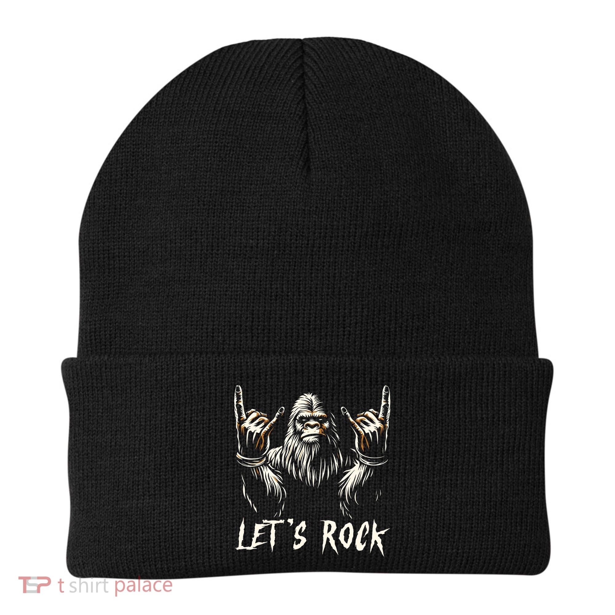 Bigfoot Lets Rock And Roll Funny Beanie