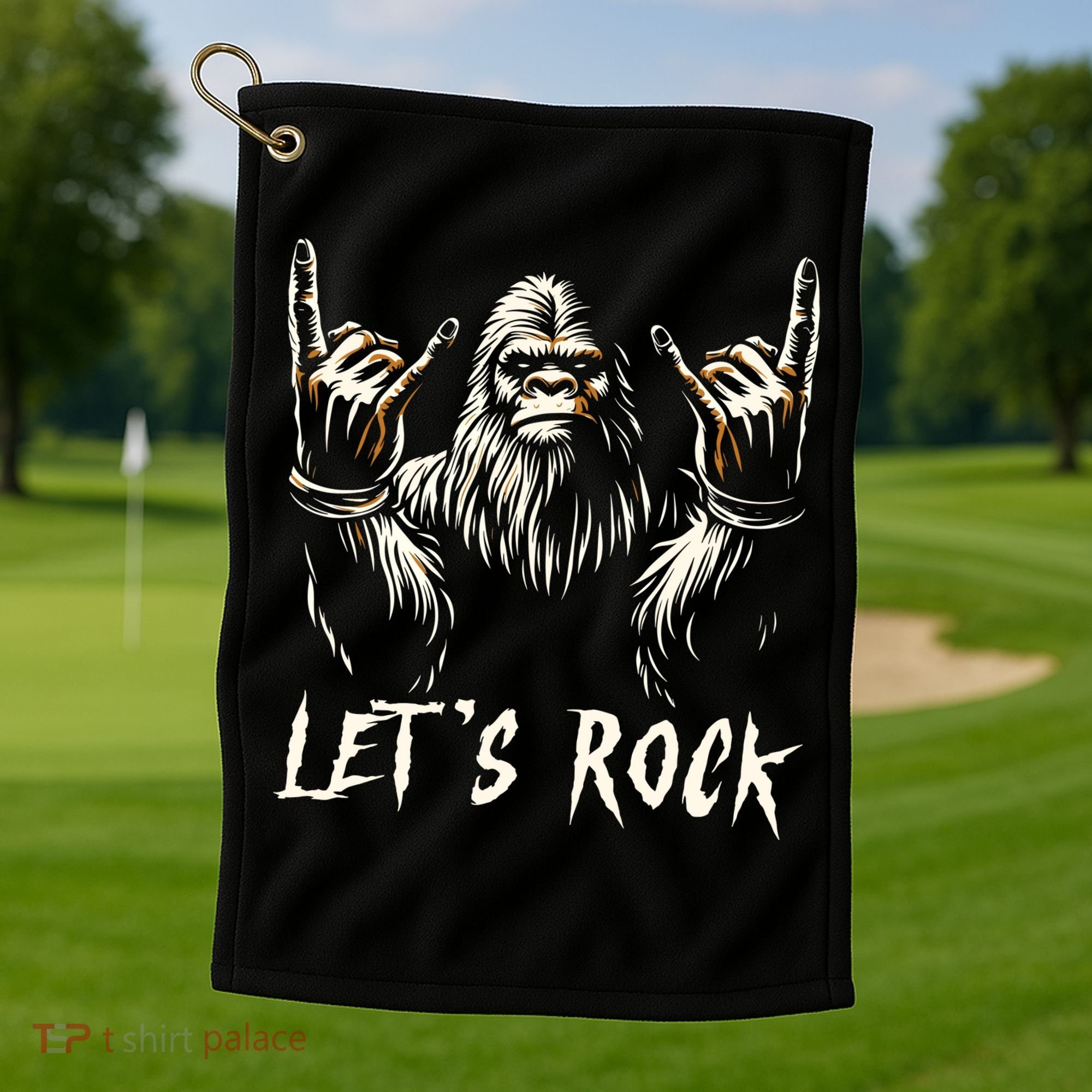 Bigfoot Lets Rock And Roll Funny Golf Towel